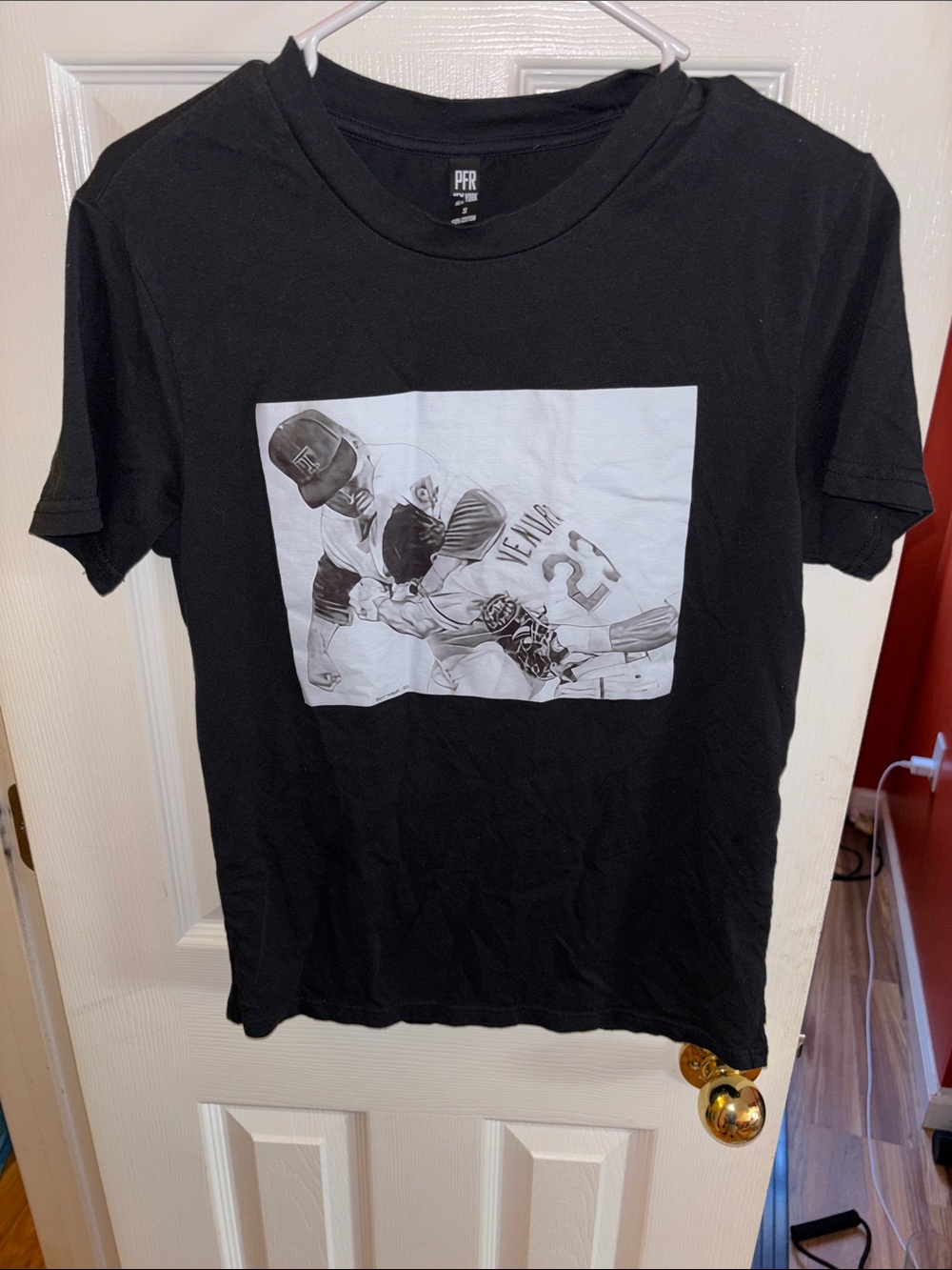 Black Graphic Baseball T-Shirt Nolan Ryan vs Robin Ventura fight - Black